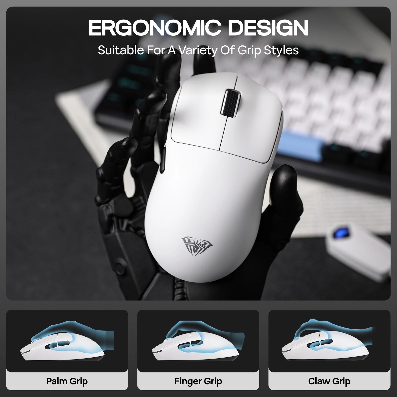 EPOMAKER AULA SC800 Wired/BT/2.4GHz Wireless Lightweight Gaming Mouse with PAW3395 Optical Sensor 26,000 DPI 250mAh Battery