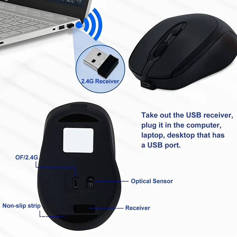 Rechargeable Wireless Mouse Dual Modes Bluetooth-compatible 2.4G USB Silent Ergonomic Mice For Laptop Pad Tablet Macbook Mause