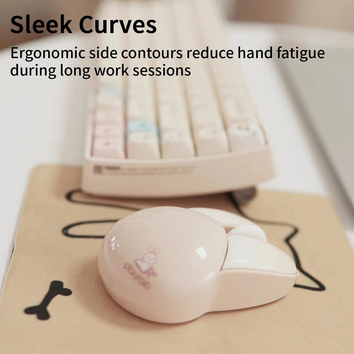 MOFii Milk Tea Color Cute Bunny Wireless Mouse, Rounded Kawaii Design, High Aesthetic, Universal for Office Laptops & Desktops