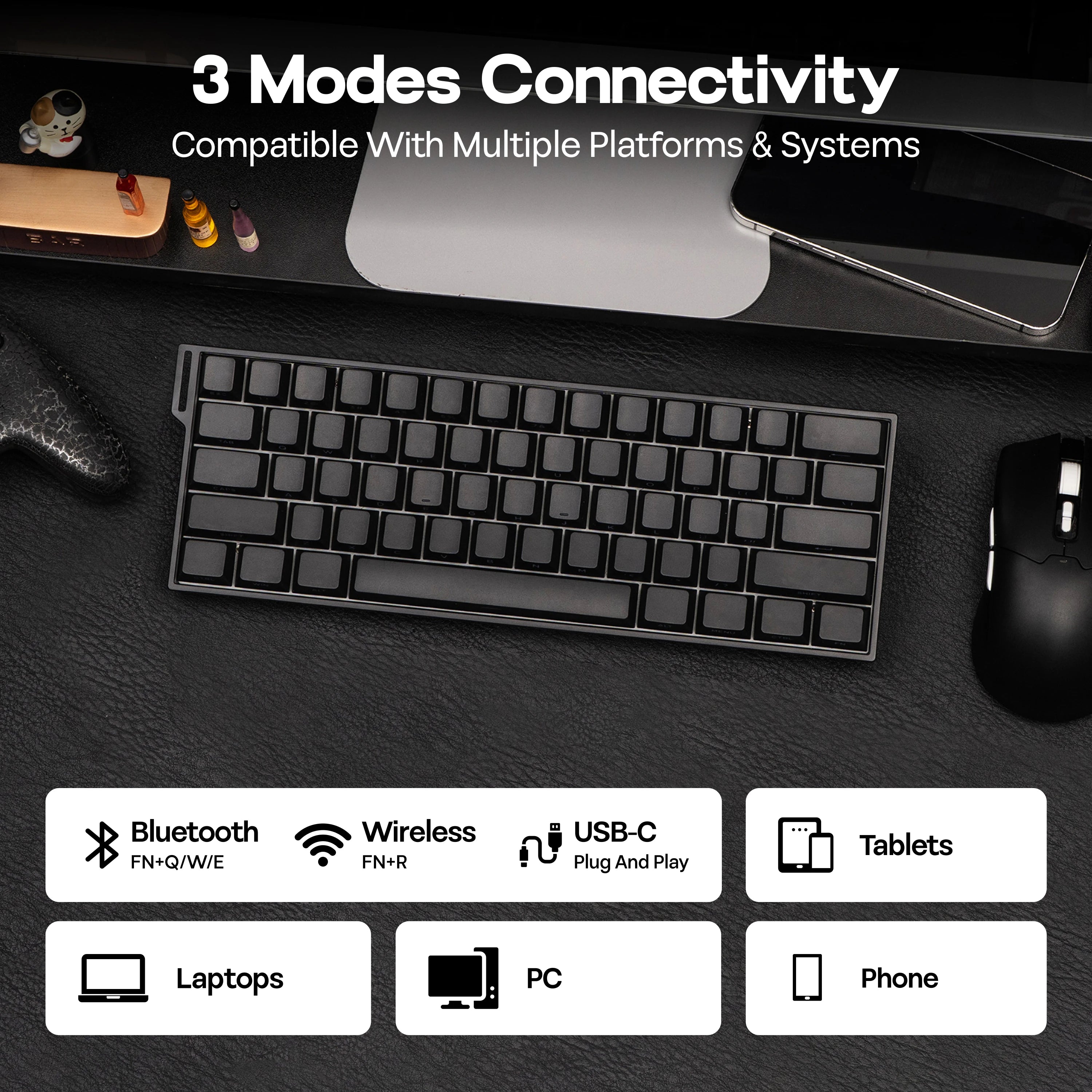 AULA MINI60 HE PRO 60% ANSI US Layout Wired/BT/2.4Ghz Wireless Hall Effect Magnetic Gaming Keyboard with SOCD & DKS 8K Polling