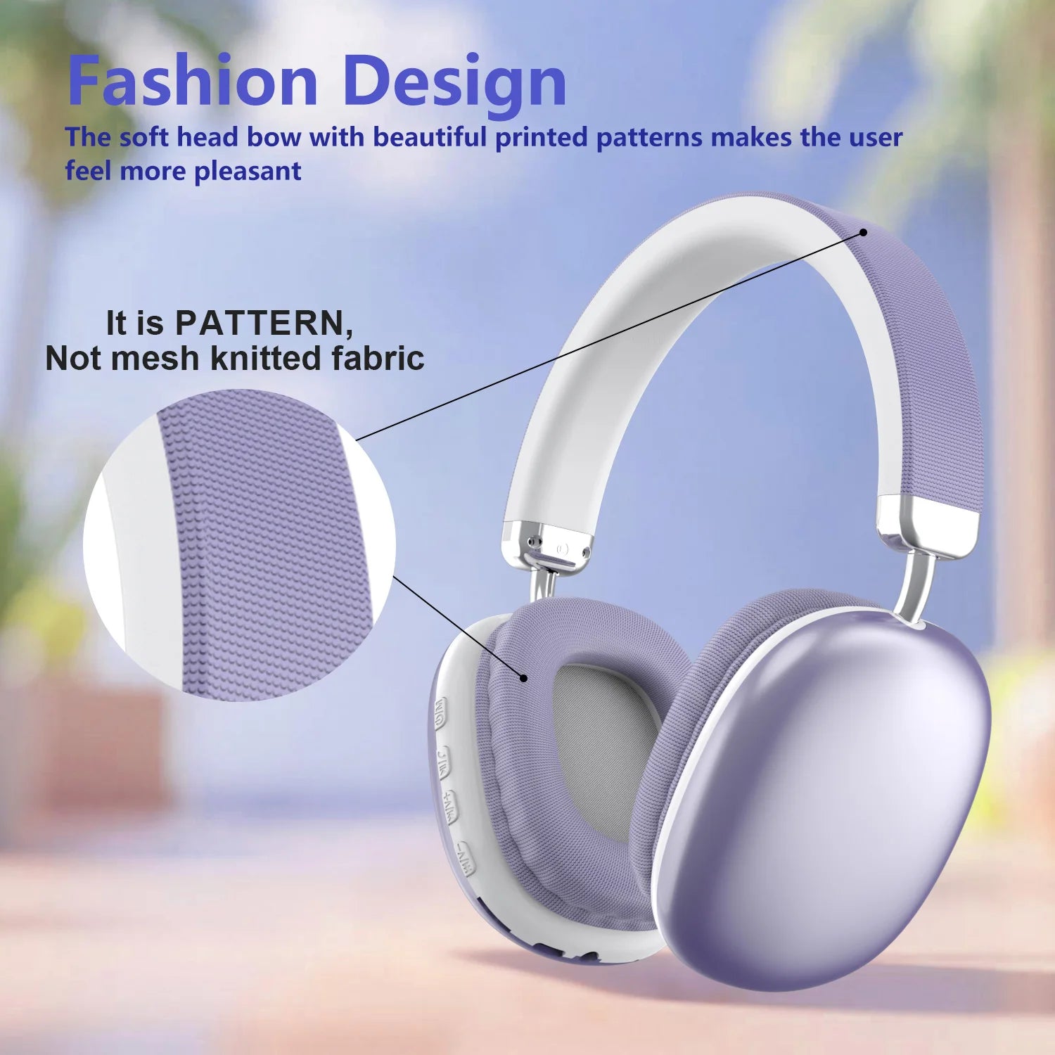 Bluetooth Headphones Over Ear Wireless Headset HiFi Music Gaming Comfortable Mic for iPhone Android PC Travel Sports Gift Purple