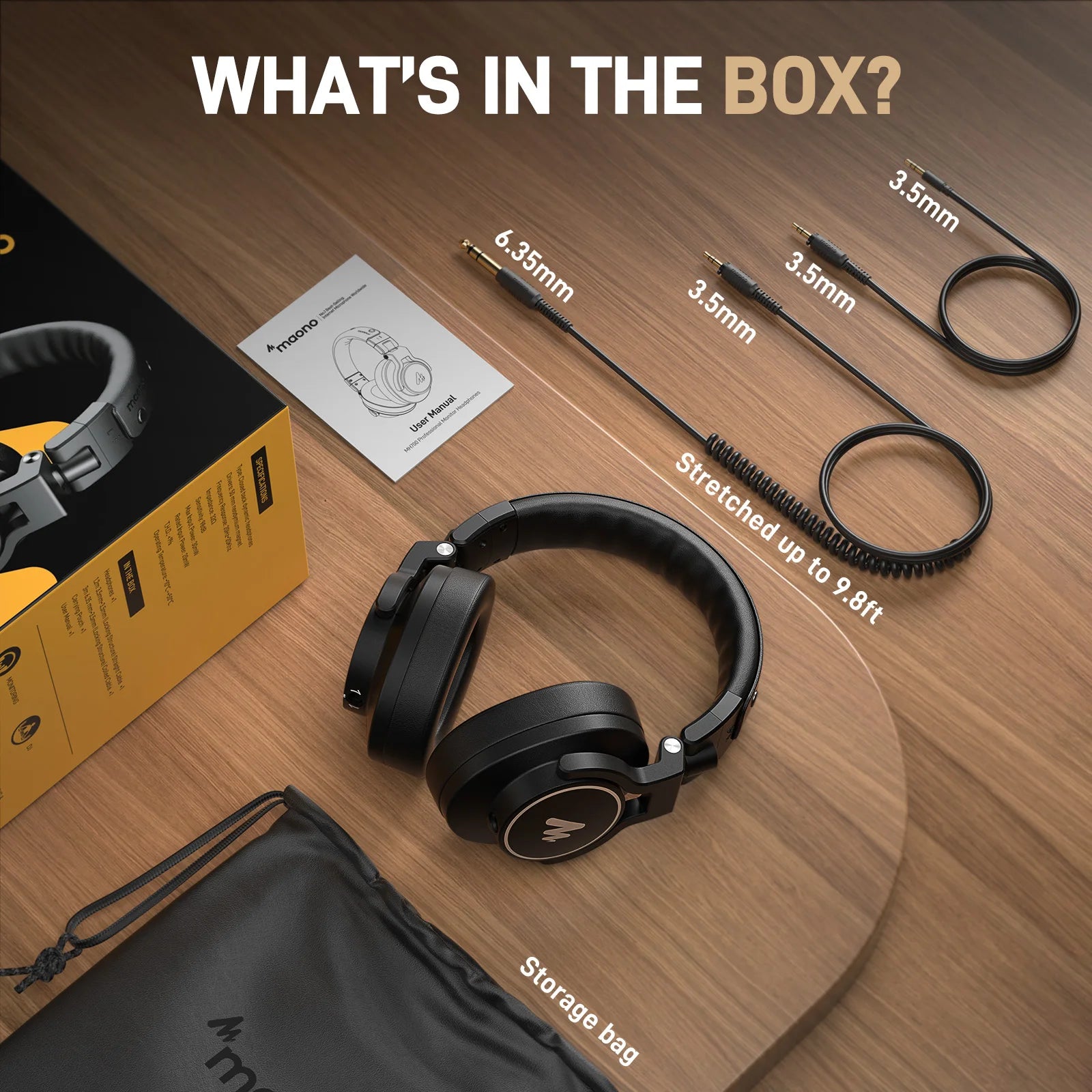 MAONO MH700 Studio Monitor Headphones Mixing DJ Headphone 50mm Driver Professional Over Ear Wired Headset for Recording Podcast