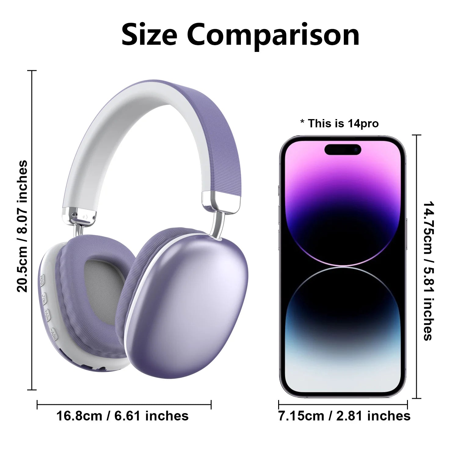 Bluetooth Headphones Over Ear Wireless Headset HiFi Music Gaming Comfortable Mic for iPhone Android PC Travel Sports Gift Purple