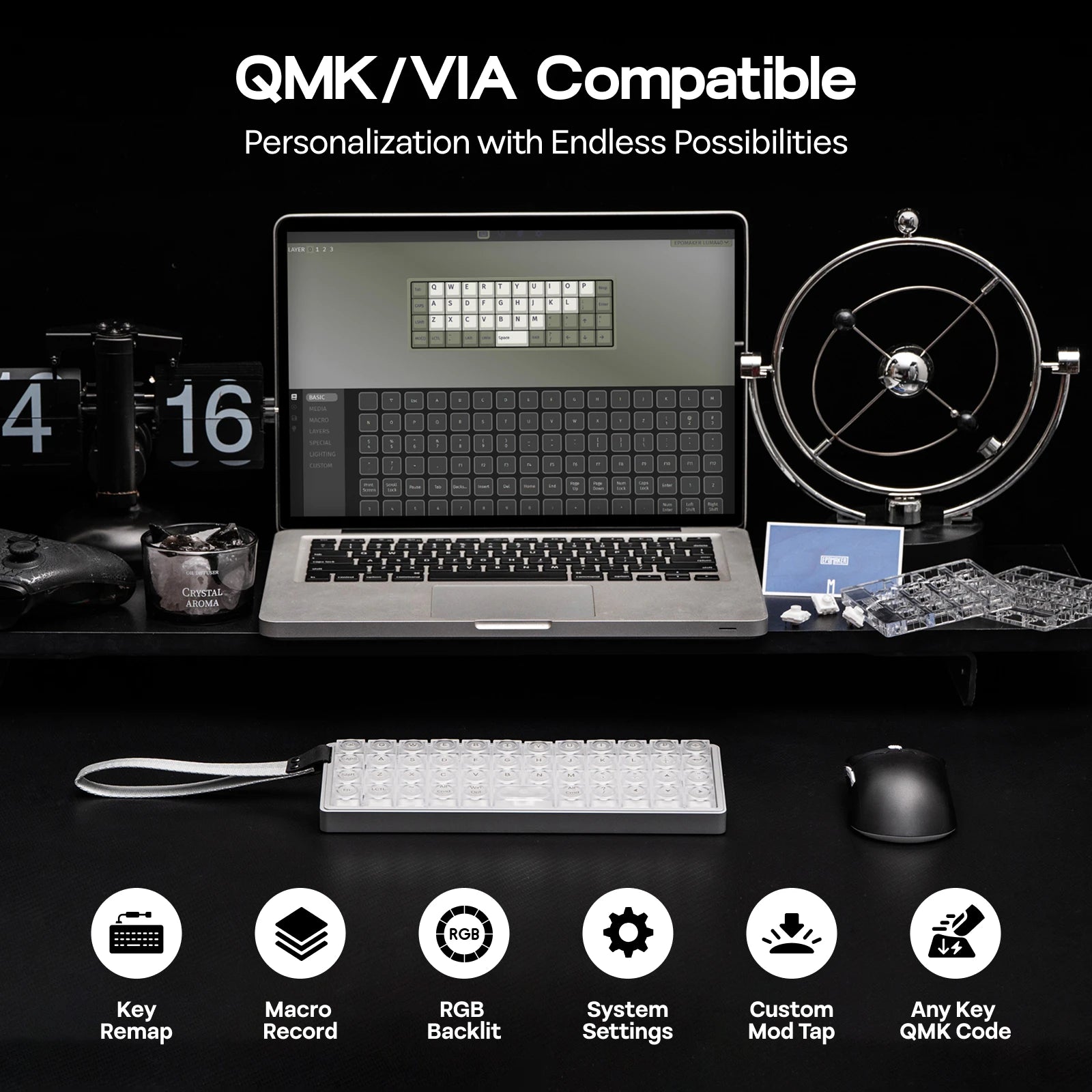 EPOMAKER Luma40 VIA 40% Ortholinear Layout Tray-Mounted Wired/BT/2.4Ghz Wireless CNC Metal Low Profile Mechanical Keyboard