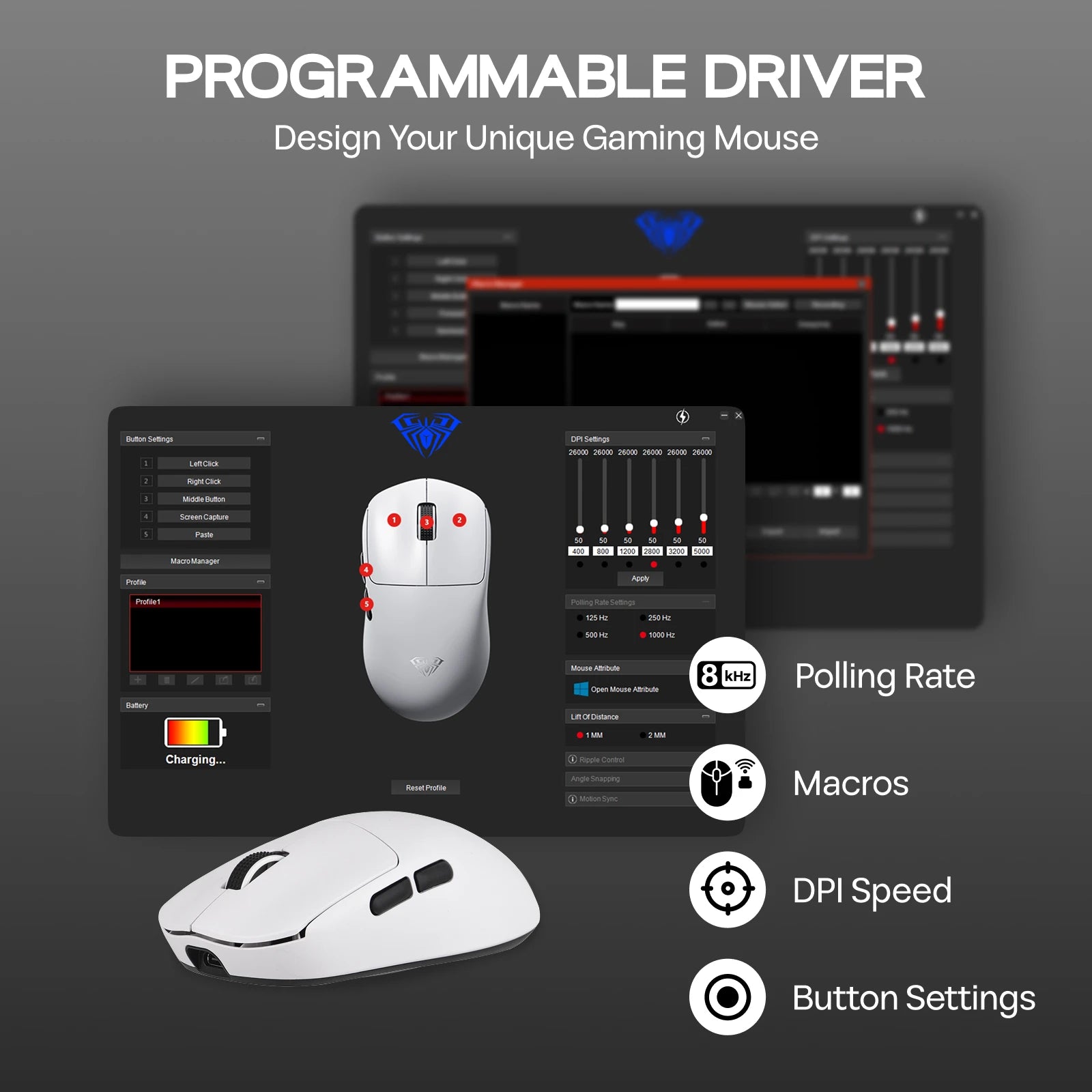 EPOMAKER AULA SC800 Wired/BT/2.4GHz Wireless Lightweight Gaming Mouse with PAW3395 Optical Sensor 26,000 DPI 250mAh Battery