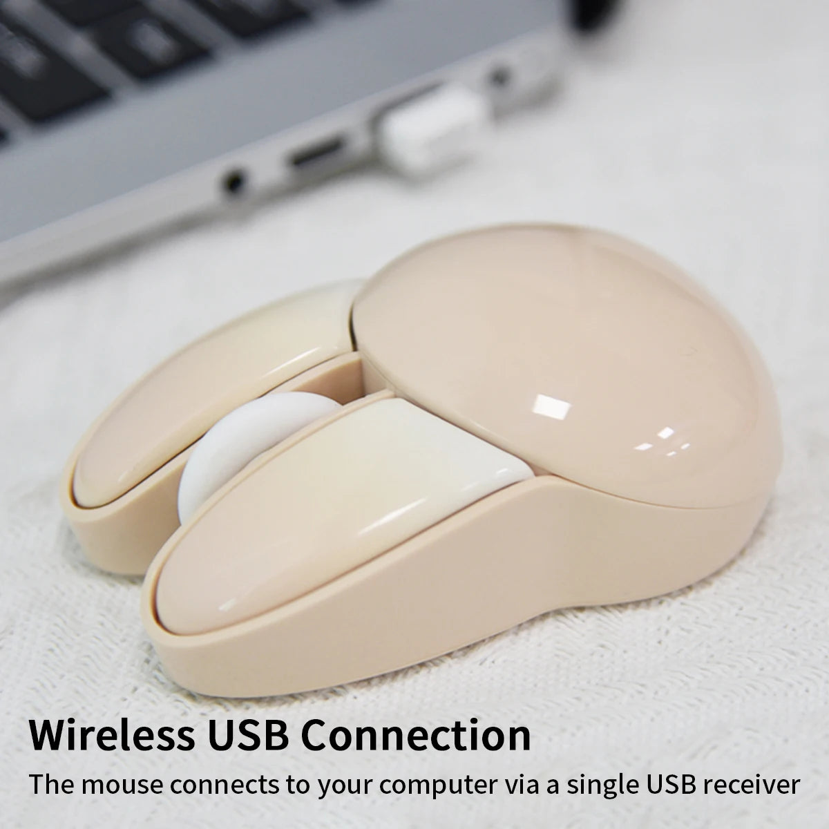 MOFii Milk Tea Color Cute Bunny Wireless Mouse, Rounded Kawaii Design, High Aesthetic, Universal for Office Laptops & Desktops