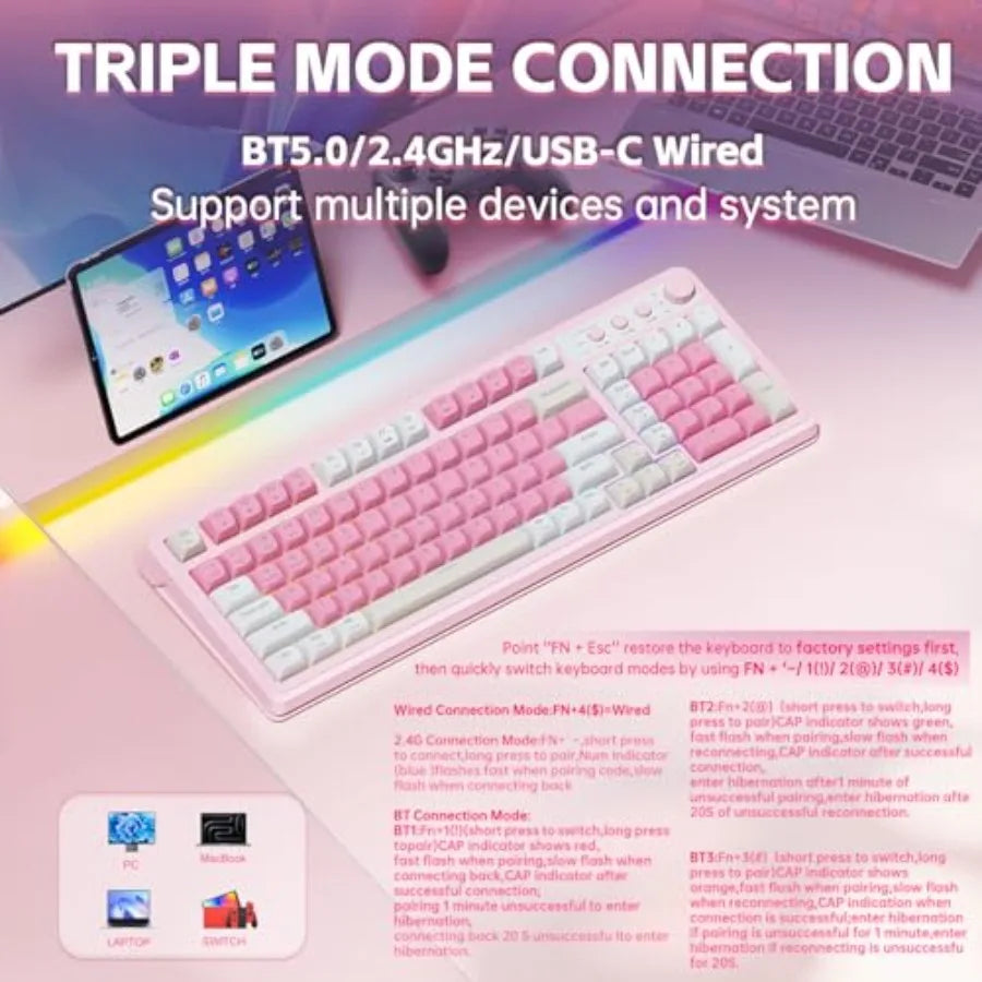 99 Key Keyboard, Wireless Gaming Keyboard Bluetooth Computer Keyboards Creamy Cute with Number Pad RGB Backlit Tri-Mode BT/2.4G