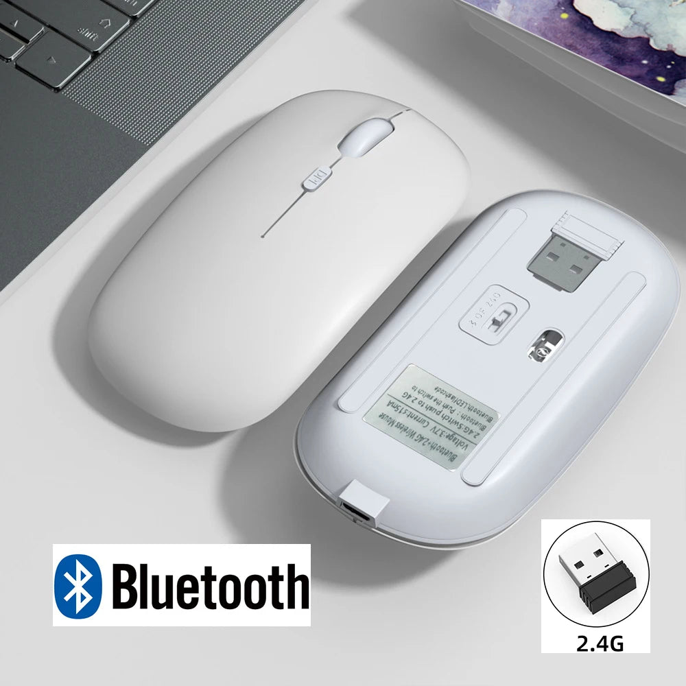 Rechargeable Wireless Bluetooth Mouse For iPad Pro 11 12.9 Air 5 4 2.4G USB Mice For Android Windows Tablet Laptop Notebook PC