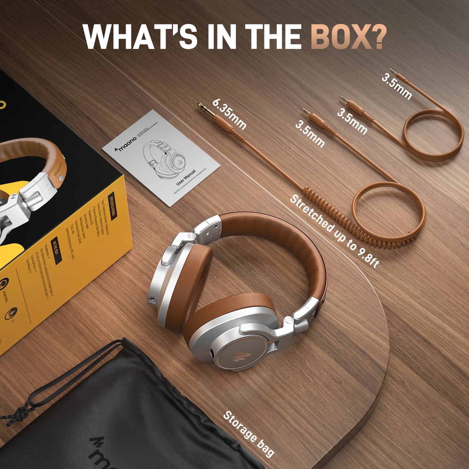 MAONO MH700 Studio Monitor Headphones Mixing DJ Headphone 50mm Driver Professional Over Ear Wired Headset for Recording Podcast