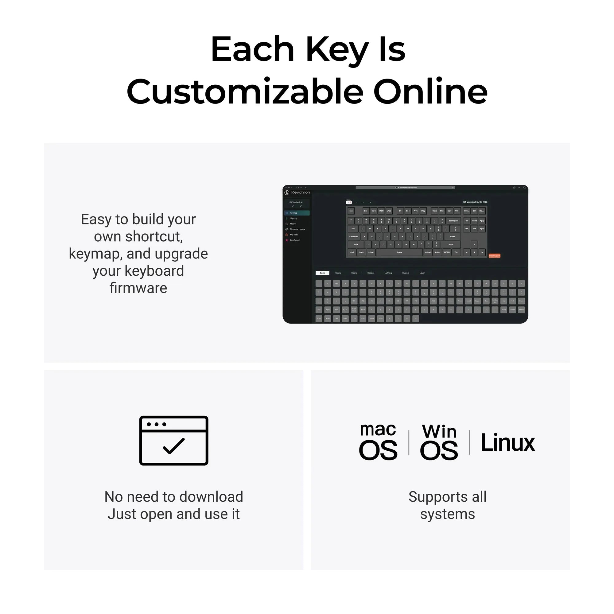Keychron K1 Version 6 QMK Wireless Custom Mechanical Keyboard Low Profile Switch Ultra Slim Double-Shot PBT Keycap